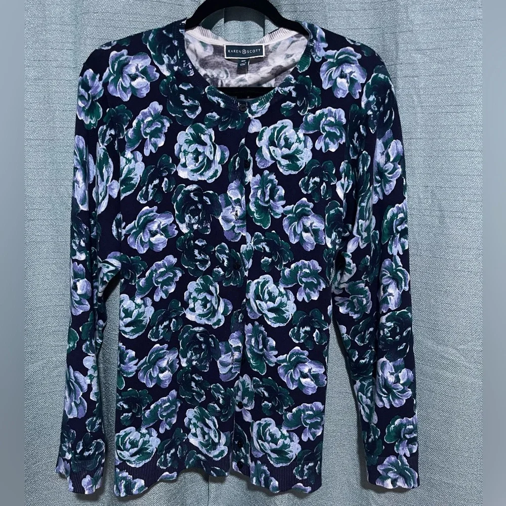 Karen Scott XXL Blue Blossom Cardigan - Picture 3 of 5